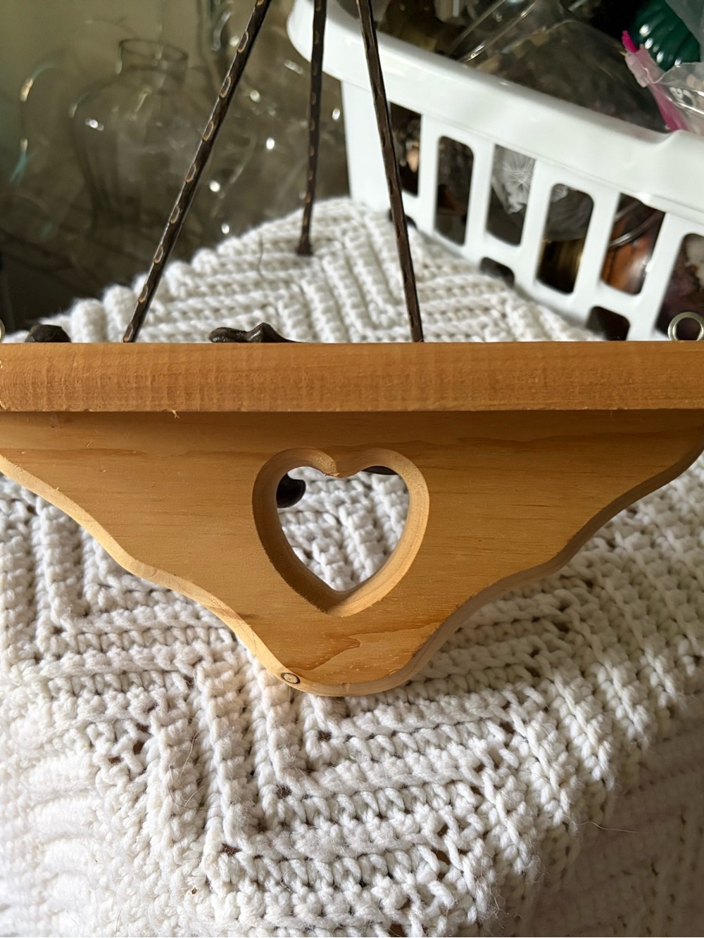 Wood Hanging Shelf with Heart Cutout - Natural Light Wood